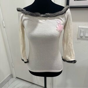 Y2K Off-Shoulder Sweater with Faux Fur Trim